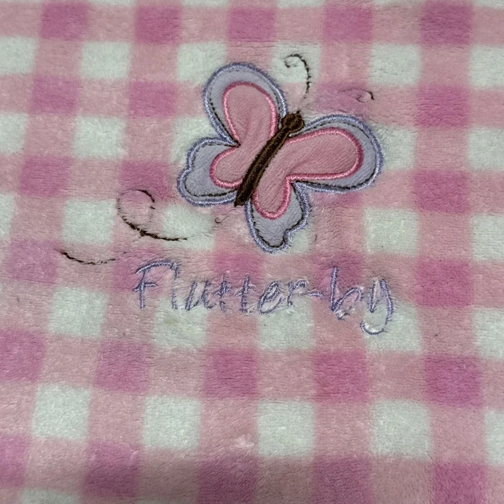 Parents Choice Pink Check Butterfly Baby Blanket Flowers Flutter-By Baby Girl